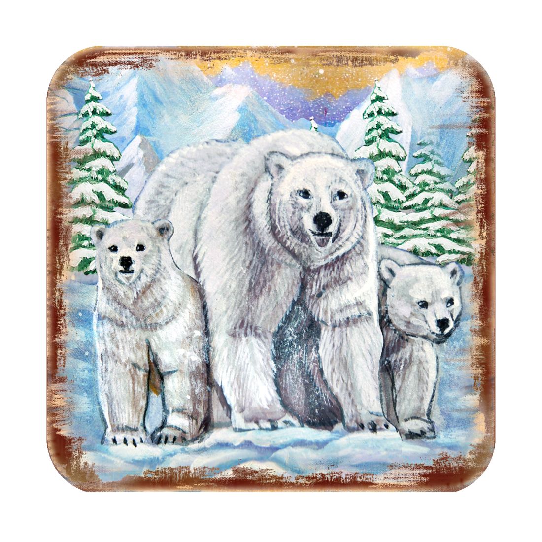 Picture of Nature Wonders 95215C-S4 4 x 4 in. Polar Bear Family Wooden Cork Coasters Gift - Set of 4