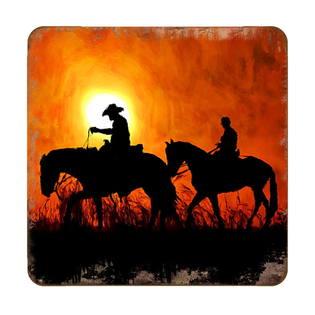 Picture of Nature Wonders 95230C-S4 4 x 4 in. Cowboy Sunset Ride Wooden Cork Coasters Gift - Set of 4