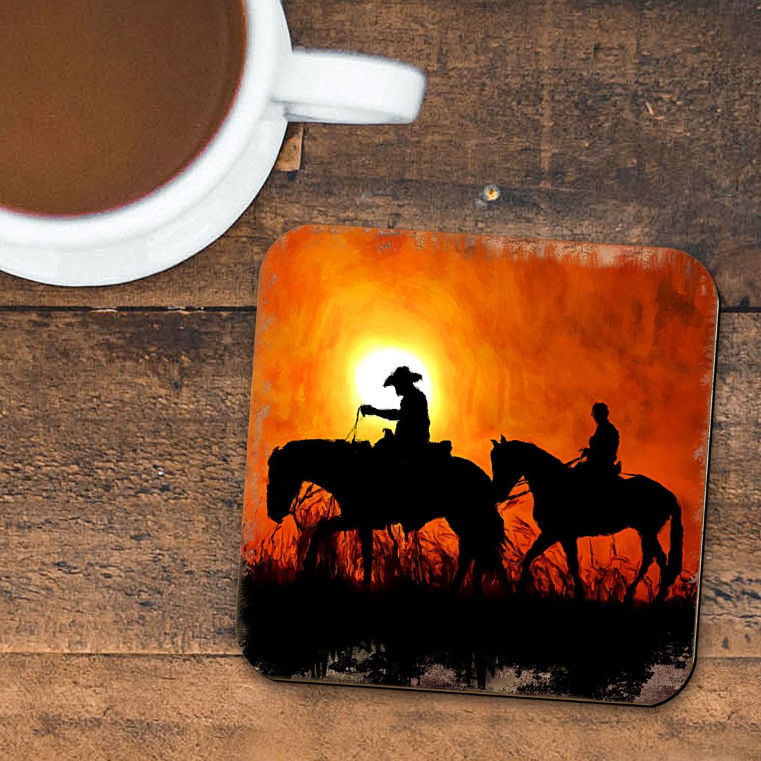 Picture of Nature Wonders 95230C-S4 4 x 4 in. Cowboy Sunset Ride Wooden Cork Coasters Gift - Set of 4