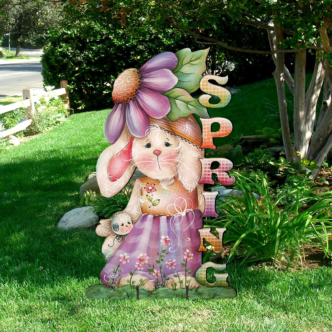 Picture of Designocracy 8457604F 32 x 19 in. Bunny Easter Outdoor Scene Decor
