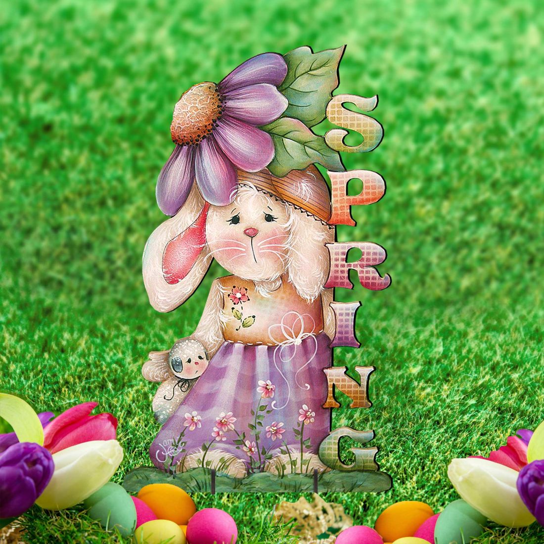 Picture of Designocracy 8457604F 32 x 19 in. Bunny Easter Outdoor Scene Decor
