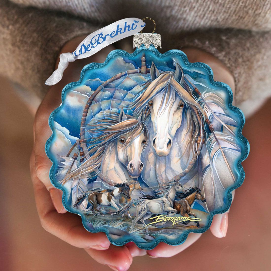 Picture of G.DeBrekht 759-637-JB 4 x 3 in. Mustangs Dream Catcher Journey Wreath Glass Ornaments