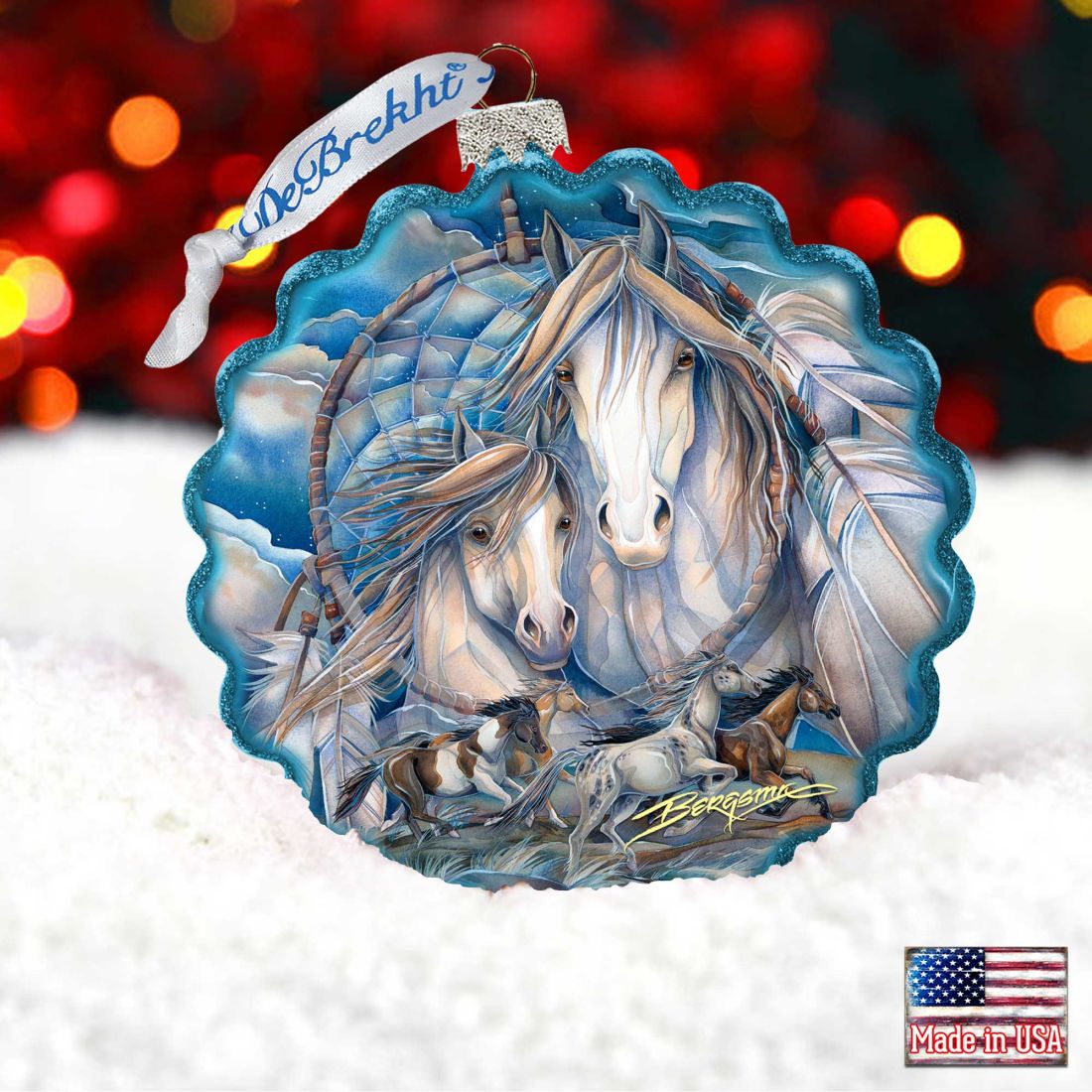 Picture of G.DeBrekht 759-637-JB 4 x 3 in. Mustangs Dream Catcher Journey Wreath Glass Ornaments