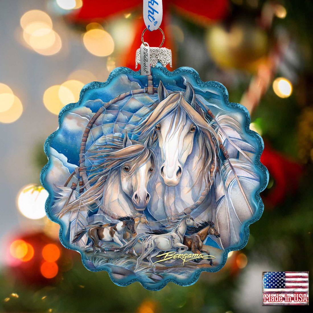Picture of G.DeBrekht 759-637-JB 4 x 3 in. Mustangs Dream Catcher Journey Wreath Glass Ornaments