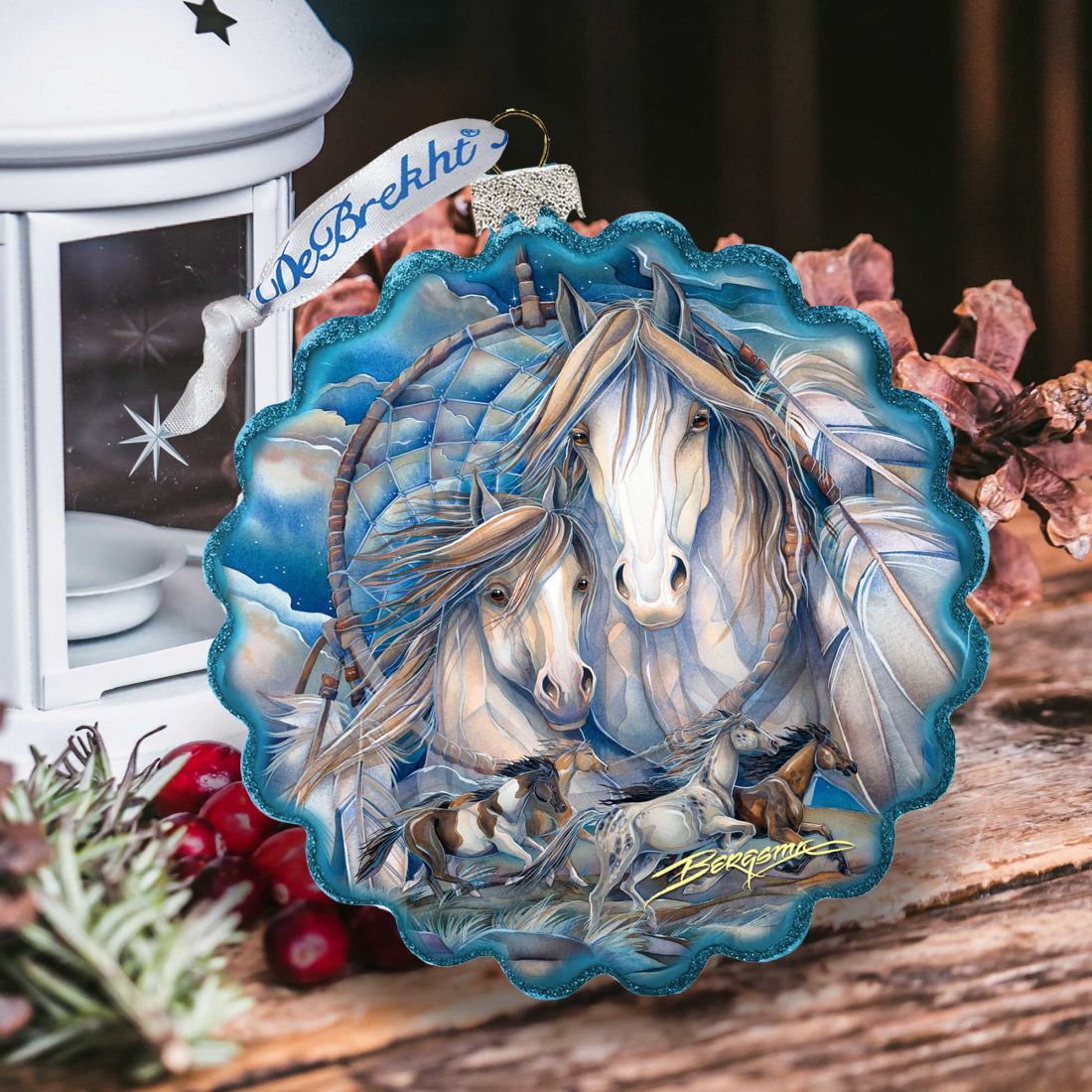 Picture of G.DeBrekht 759-637-JB 4 x 3 in. Mustangs Dream Catcher Journey Wreath Glass Ornaments