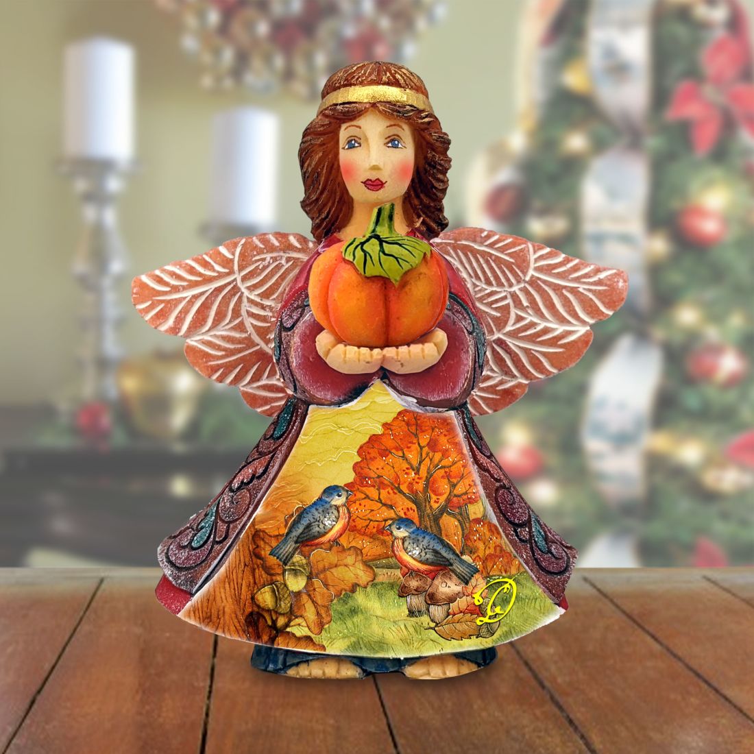 Picture of G.DeBrekht 516655 6 x 5 in. Autumn Angel with Pumpkin Handcrafted Christmas Figurine