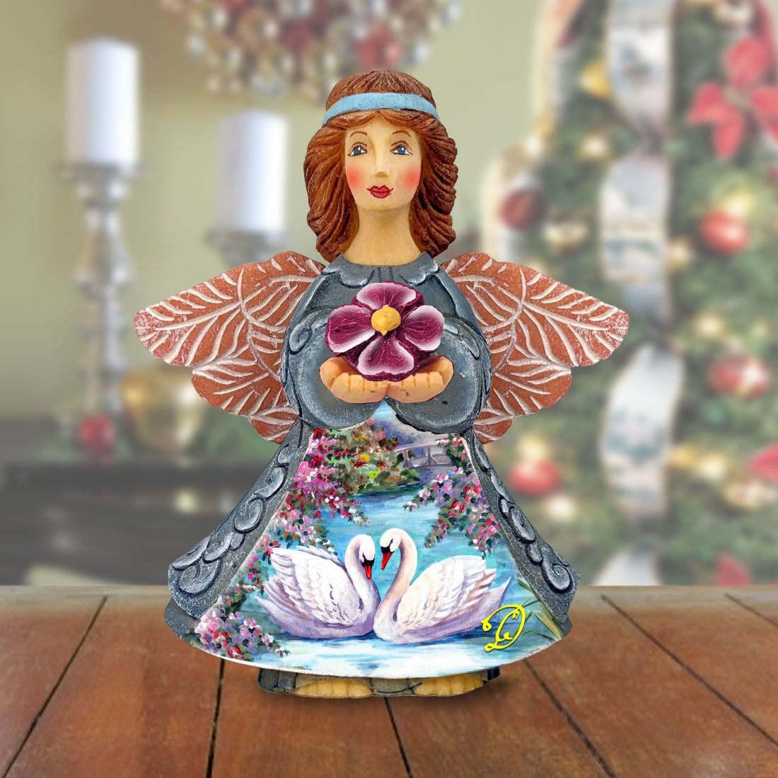 Picture of G.DeBrekht 516658 6 x 5 in. Swans Angel Handcrafted Christmas Figurine