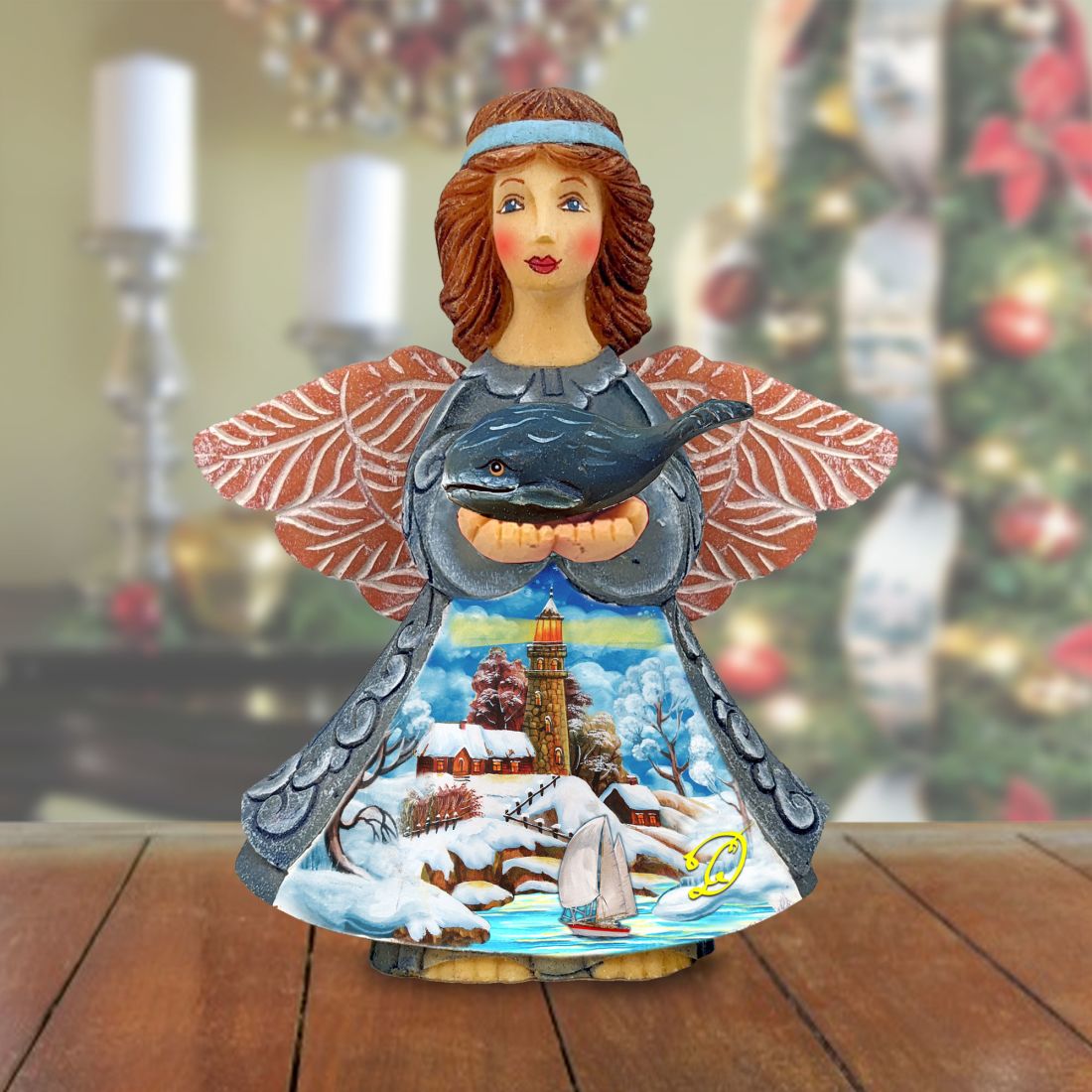 Picture of G.DeBrekht 516660 6 x 5 in. Winter Angel with Whale Handcrafted Christmas Figurine