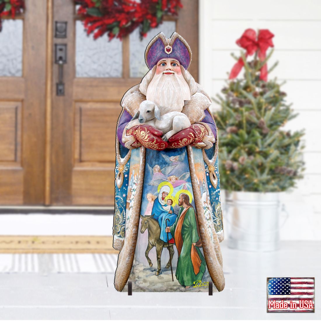 Picture of Designocracy 811832F 32 x 24 in. Santa & the Guardian Angels Christmas Outdoor Scene Decor