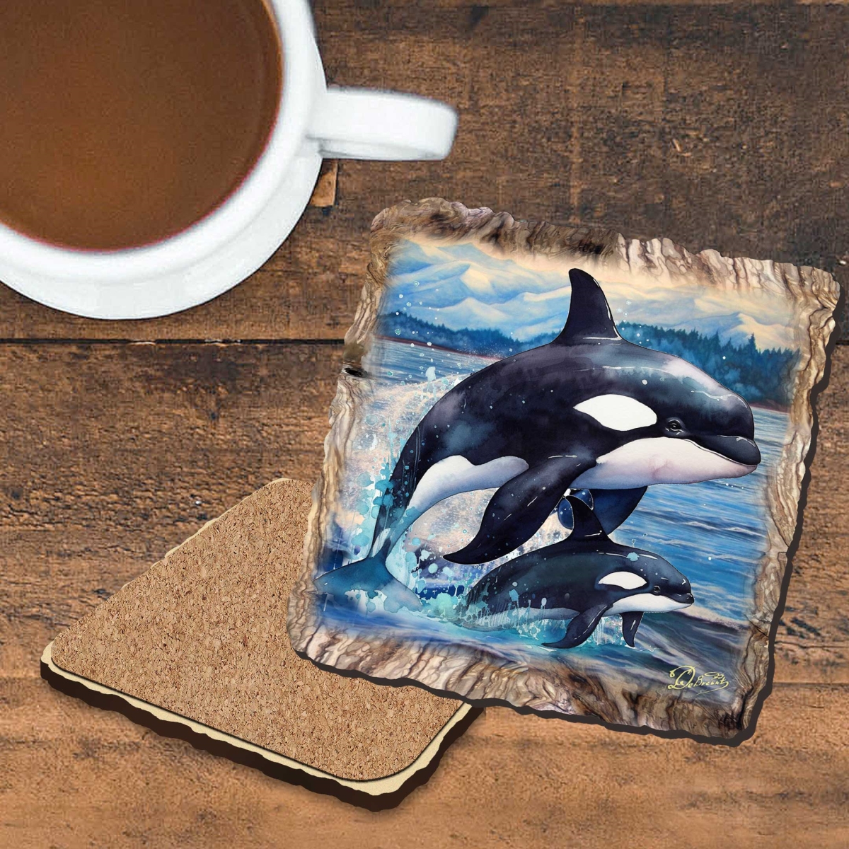Picture of G. Debrekht 95396C-S4 Orca Wooden Cork Coasters Gift Set of 4 by Nature Wonders