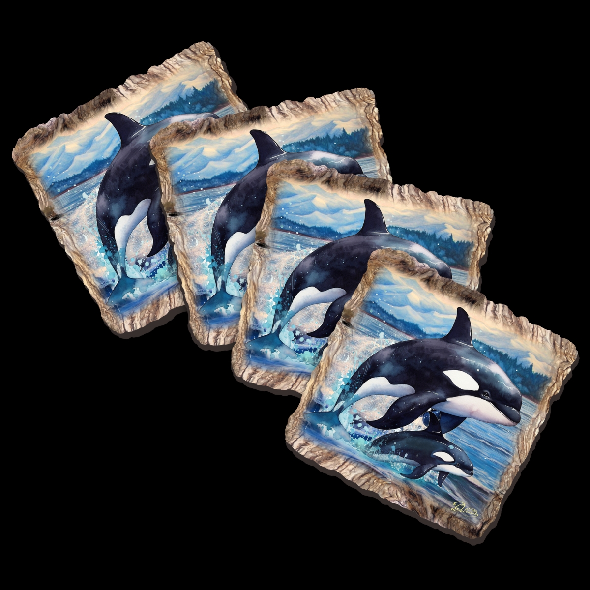 Picture of G. Debrekht 95396C-S4 Orca Wooden Cork Coasters Gift Set of 4 by Nature Wonders