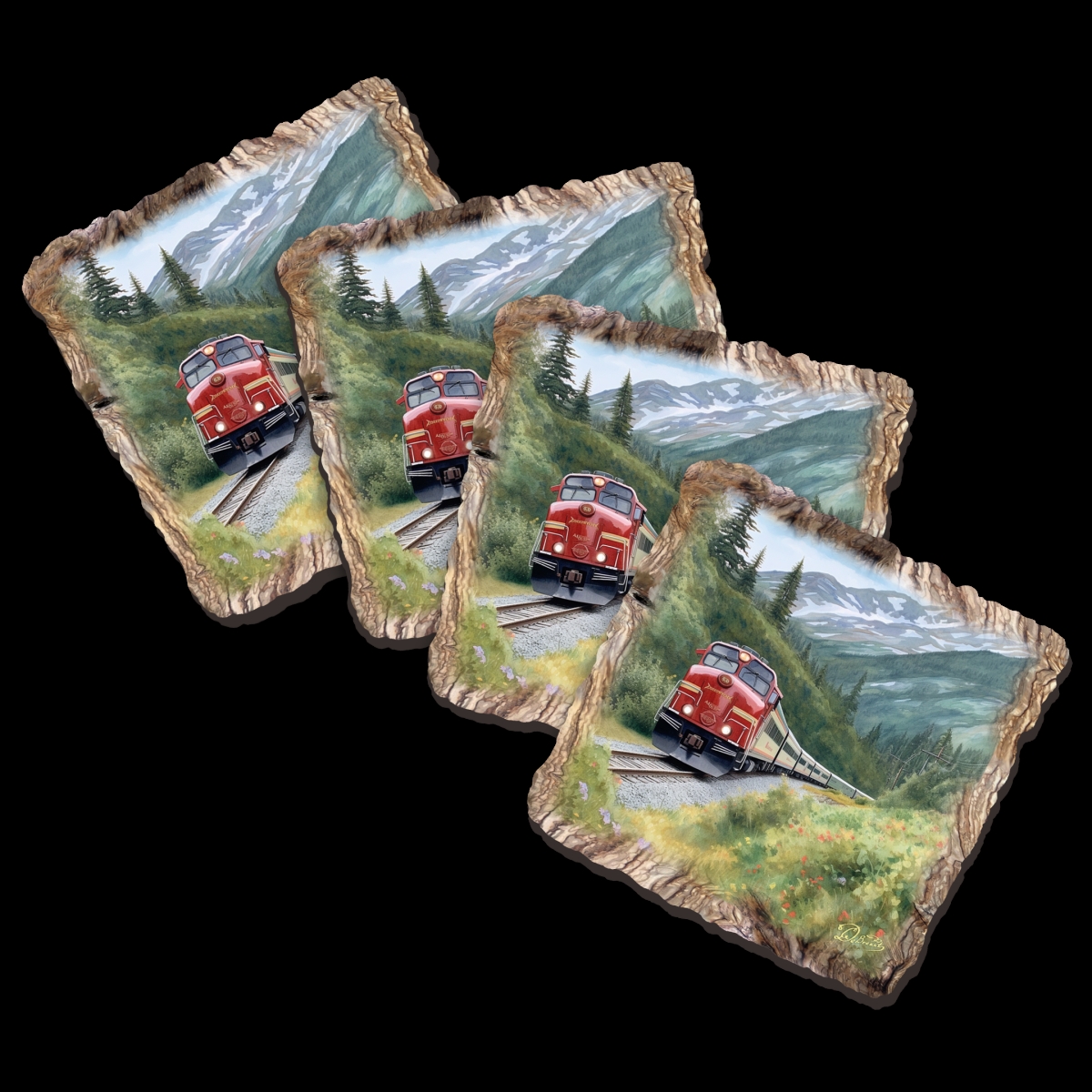 Picture of G. Debrekht 95393C-S4 Train Wooden Cork Coasters Gift Set of 4 by Nature Wonders