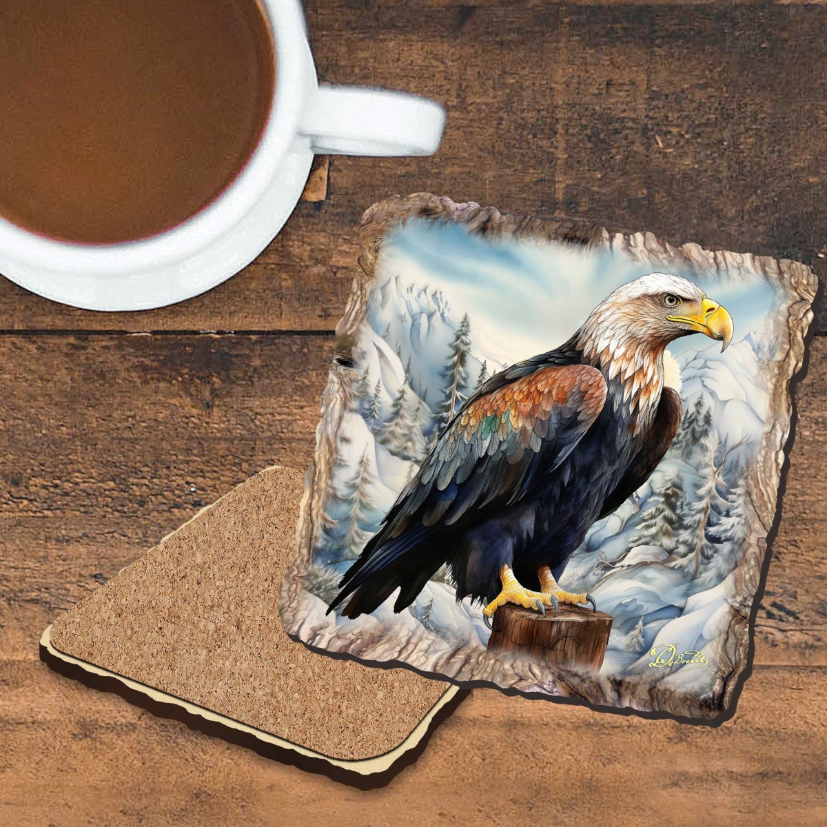 Picture of G. Debrekht 95399C-S4 Bald Eagle Wooden Cork Coasters Gift Set of 4 by Nature Wonders