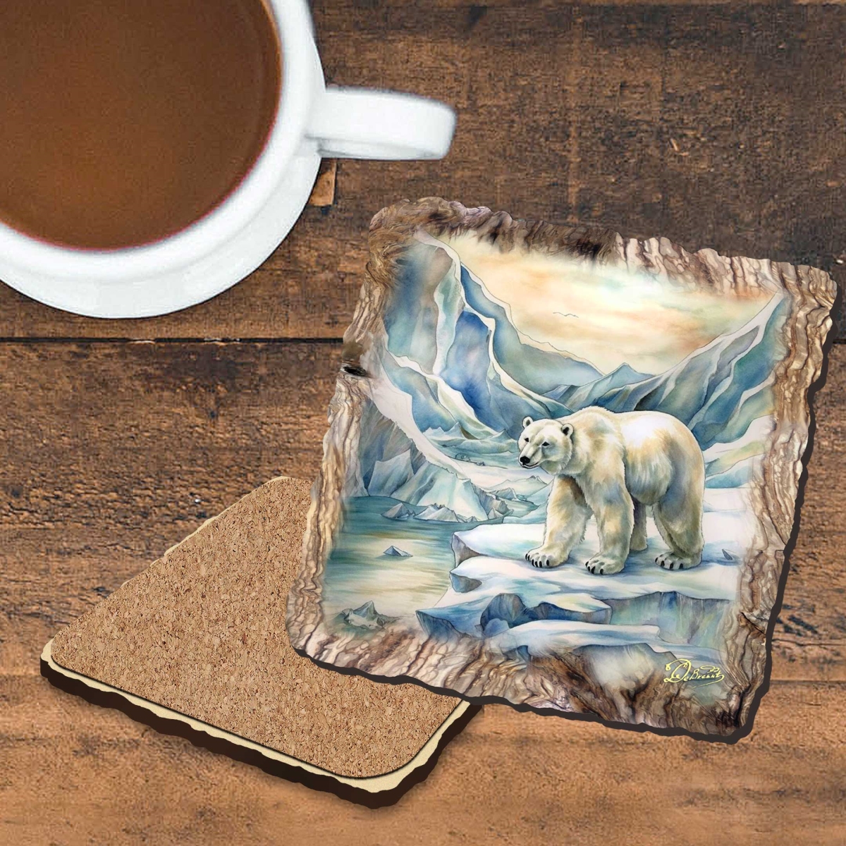 Picture of G. Debrekht 95400C-S4 Polar Bear Wooden Cork Coasters Gift Set of 4 by Nature Wonders