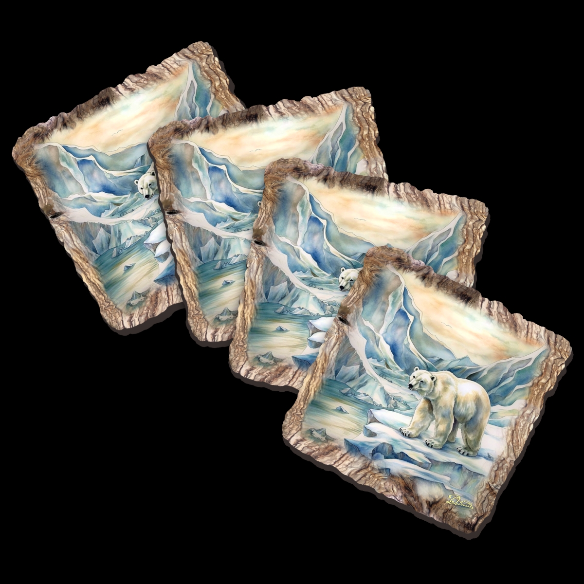 Picture of G. Debrekht 95400C-S4 Polar Bear Wooden Cork Coasters Gift Set of 4 by Nature Wonders