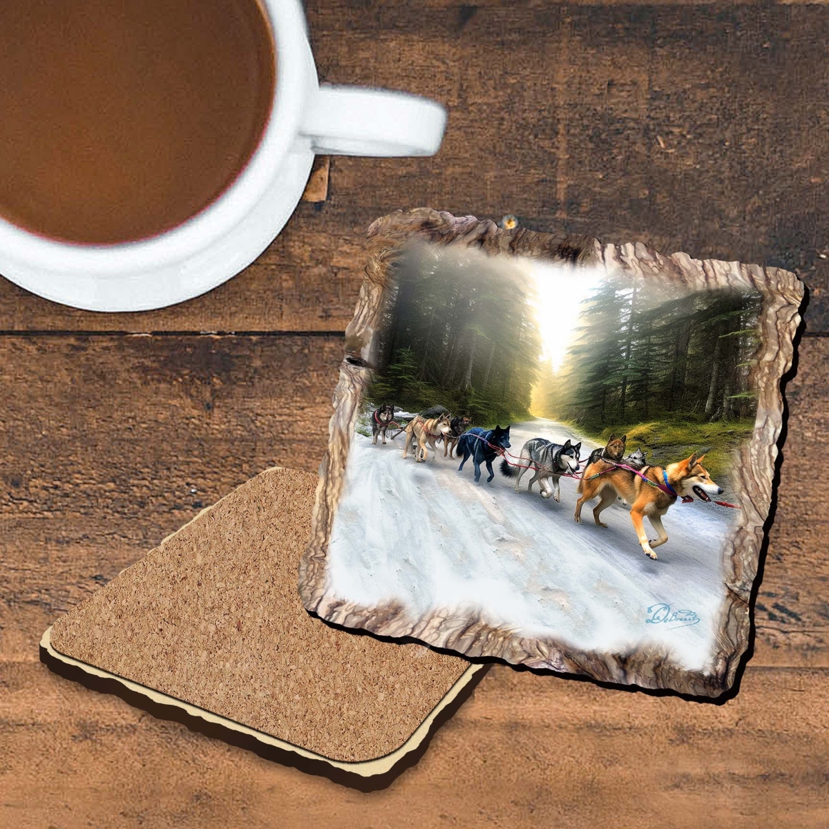 Picture of G. Debrekht 95401C-S4 Husky Ride Wooden Cork Coasters Gift Set of 4 by Nature Wonders