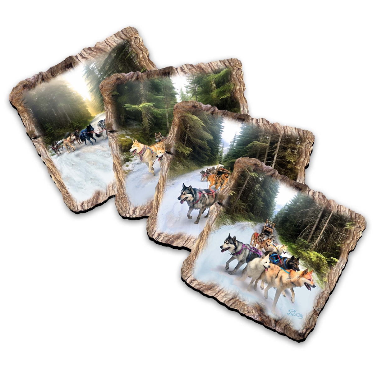 Picture of G. Debrekht 95401C-S4 Husky Ride Wooden Cork Coasters Gift Set of 4 by Nature Wonders