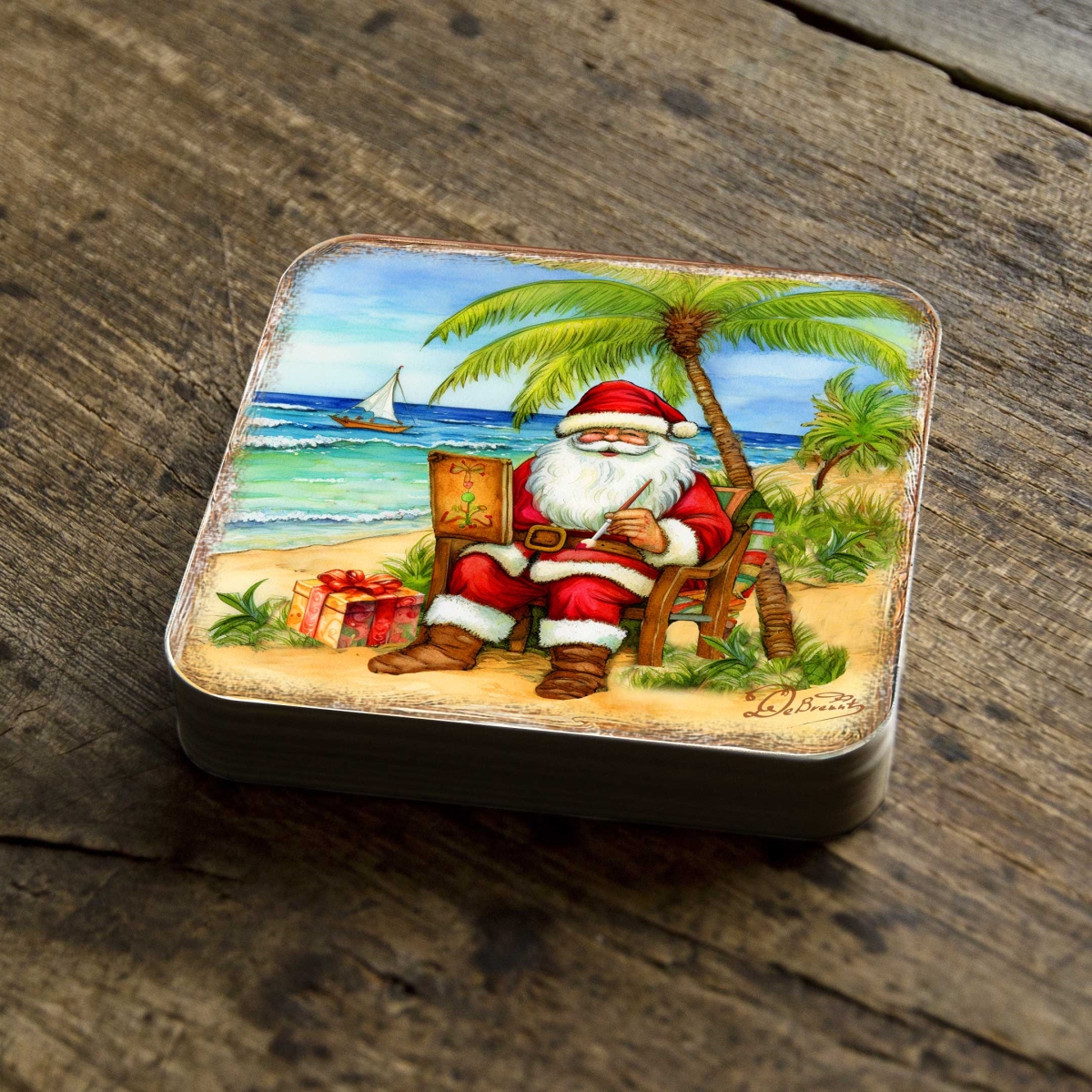 Picture of G. Debrekht 8199441C-S4 Santa on the Beach Wooden Cork Coasters Gift Set of 4 by G. Debrekht - Santa Christmas Decor