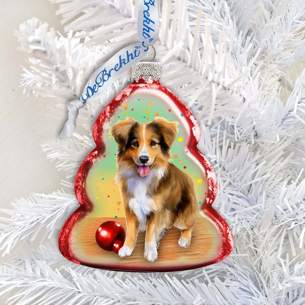 777403 Christmas Ornaments - Playful Dog Keepsake Glass Ornaments by - Christmas Decor
