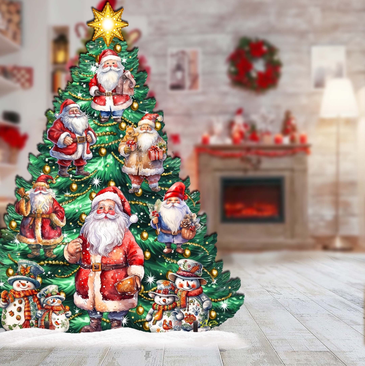 48' Santa Claus-Themed Christmas Tree Outdoor Indoor Dcor Wooden Christmas Decoration by