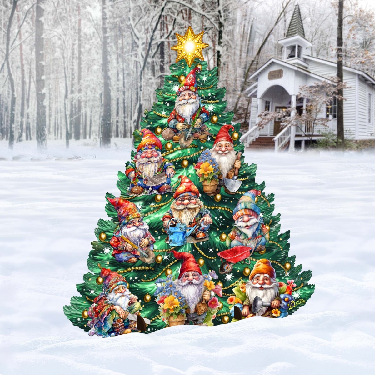48' Gnomes-Themed Christmas Tree Outdoor Indoor Dcor Wooden Christmas Decoration by