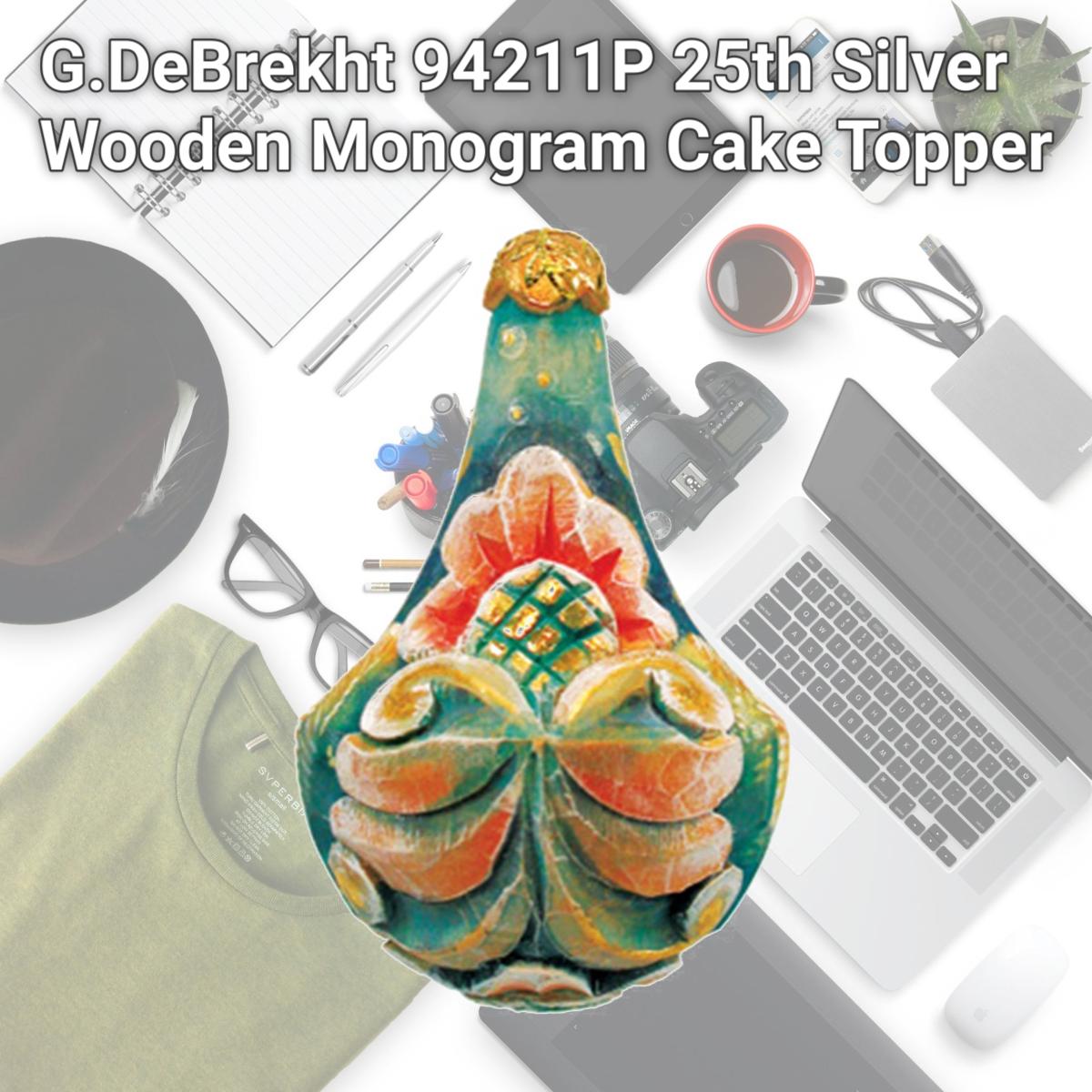 Picture of G.DeBrekht 94211P 25th Silver Wooden Monogram Cake Topper