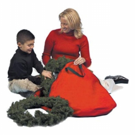 21338878 24 In. Red Durable Christmas Wreath Or Spiral Tree Protective Storage Bag With Handles