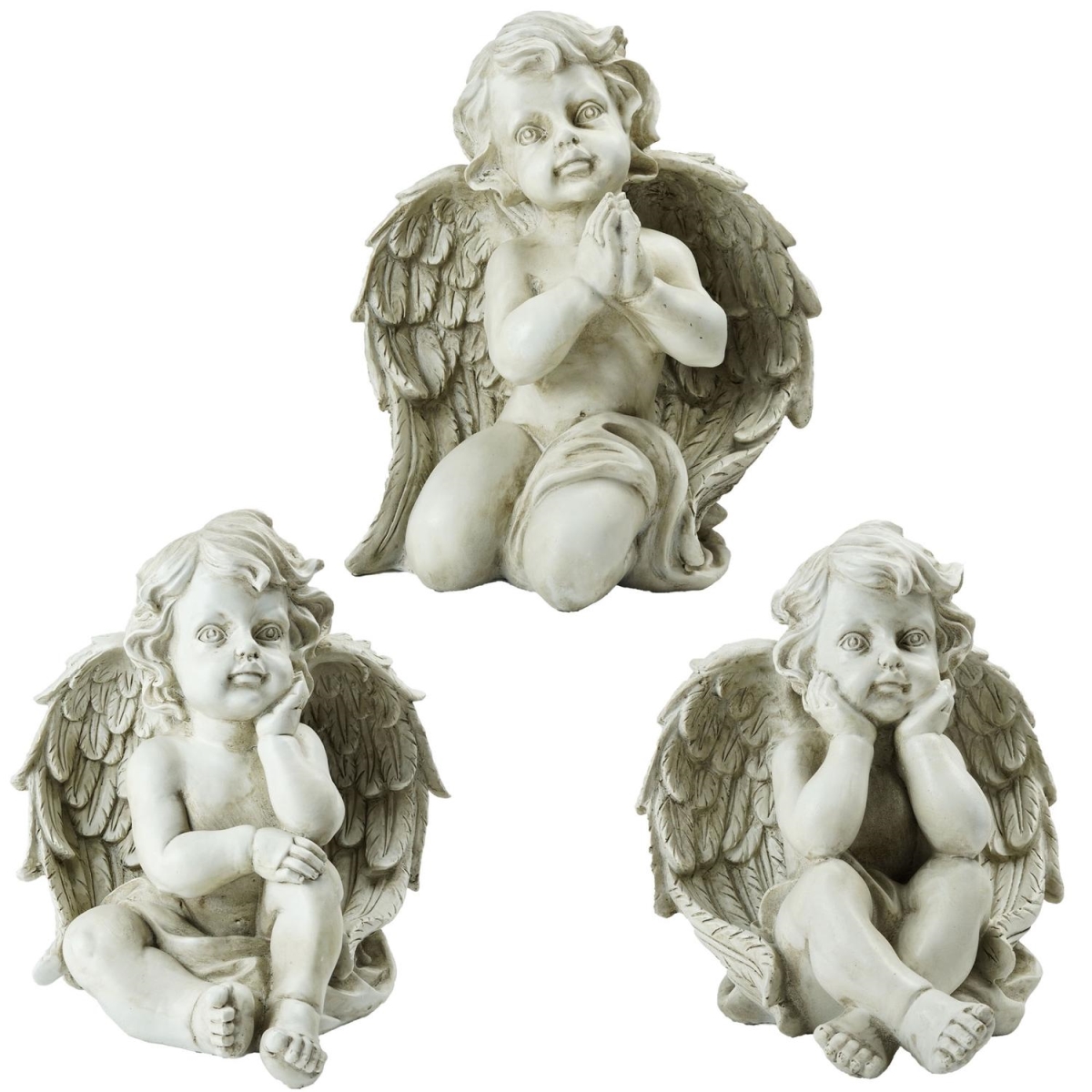 32589224 11 In. Sitting Cherub Angel Decorative Outdoor Garden Statues - Set Of 3
