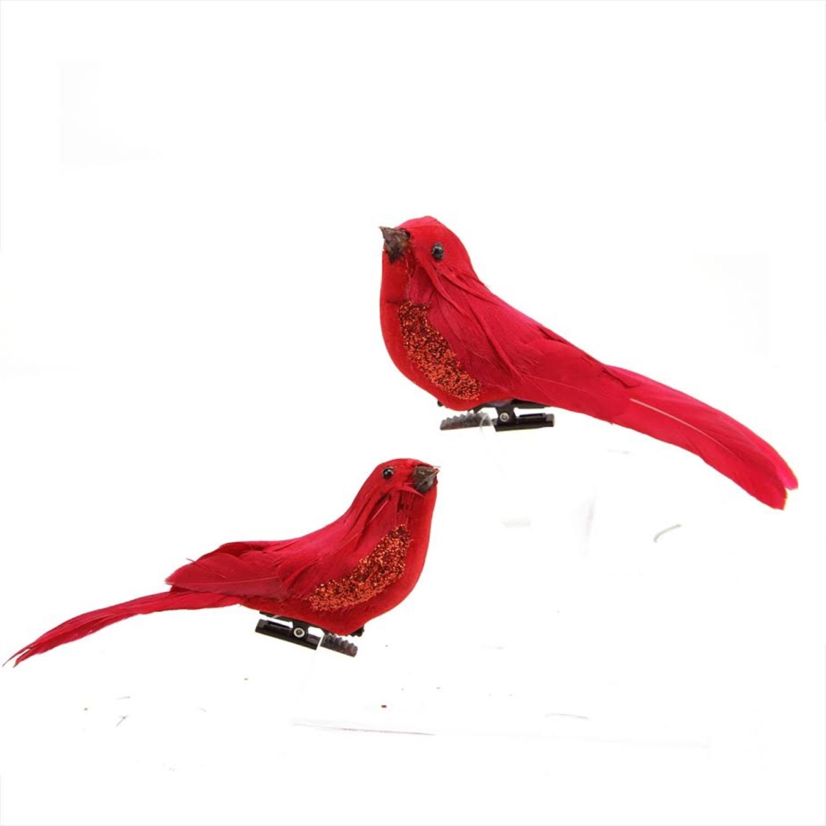 Left & Right Facing Red Clip-on Bird Christmas Ornaments, Set Of 2