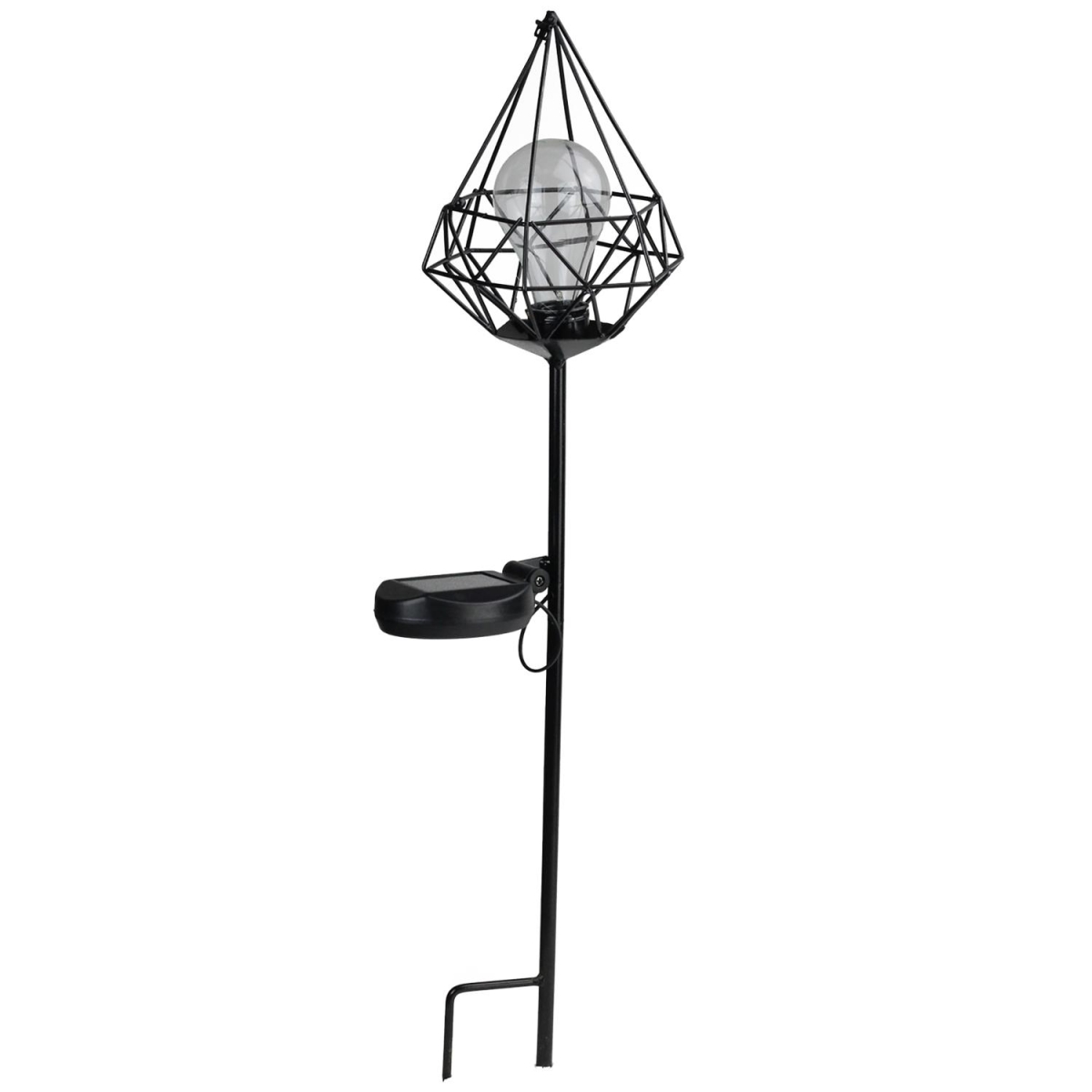 32590313 25.5 In. Black Diamond Solar Powered Led Outdoor Patio Metal Lantern With Garden Stake