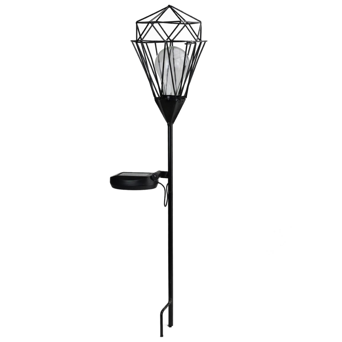 32590314 25.5 In. Black Solar Powered Led Outdoor Patio Metal Lantern With Garden Stake