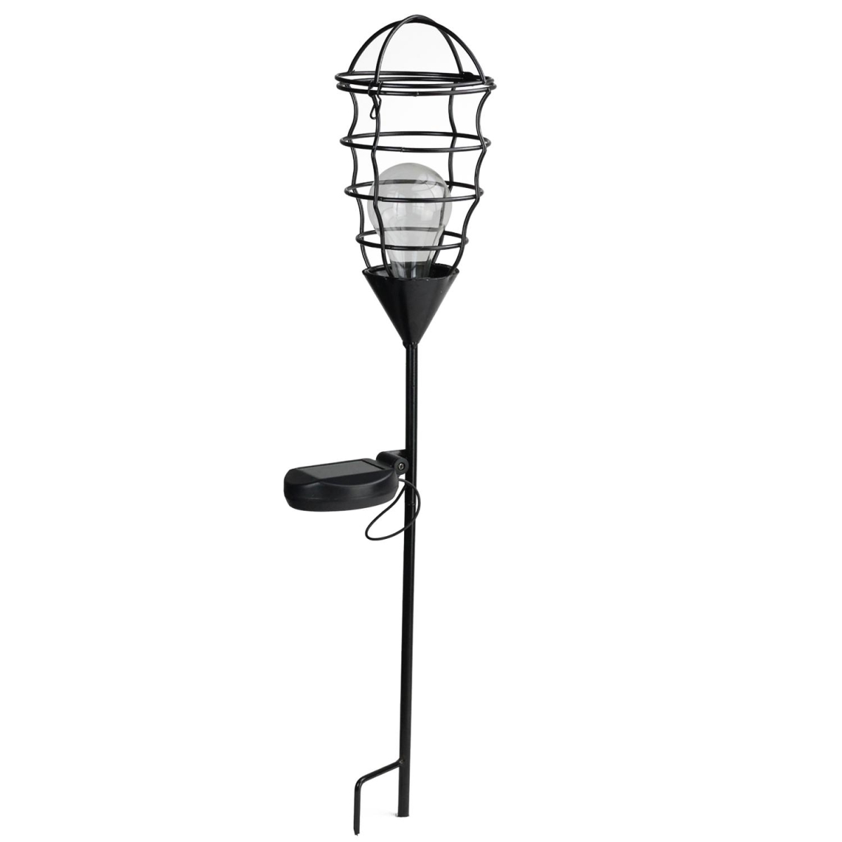 32590315 23.5 In. Black Geometric Solar Powered Led Outdoor Patio Metal Lantern With Garden Stake