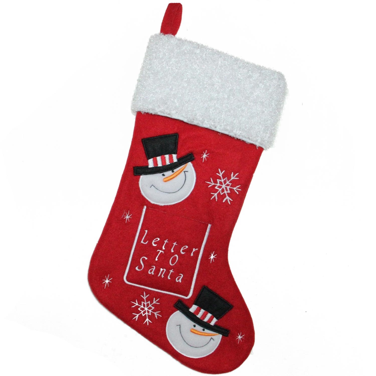 32585049 18 In. Red & White Embroidered Snowmen Letter To Santa Christmas Stocking