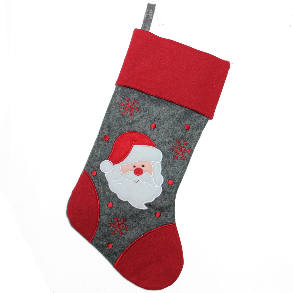 32585029 18 In. Gray & Red Embroidered Santa Claus Christmas Stocking