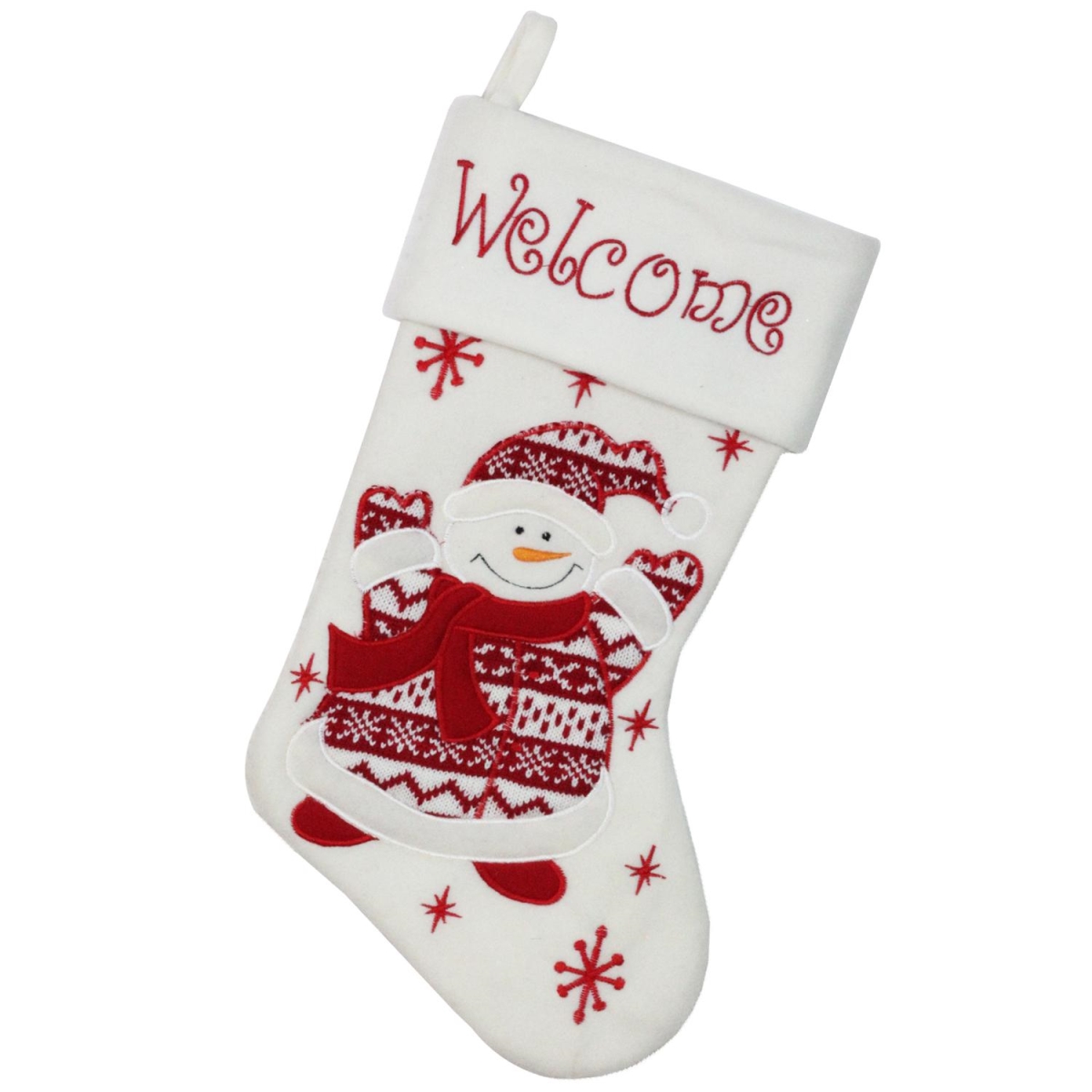 32585051 18 In. Red & White Welcome Snowman Embroidered Christmas Stocking