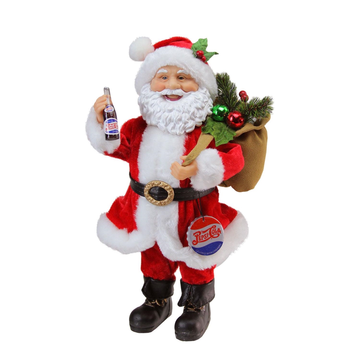 32275384 12 In. Santa Claus With Gift Sack Holding Pepsi-cola Bottle & Cap Christmas Figure