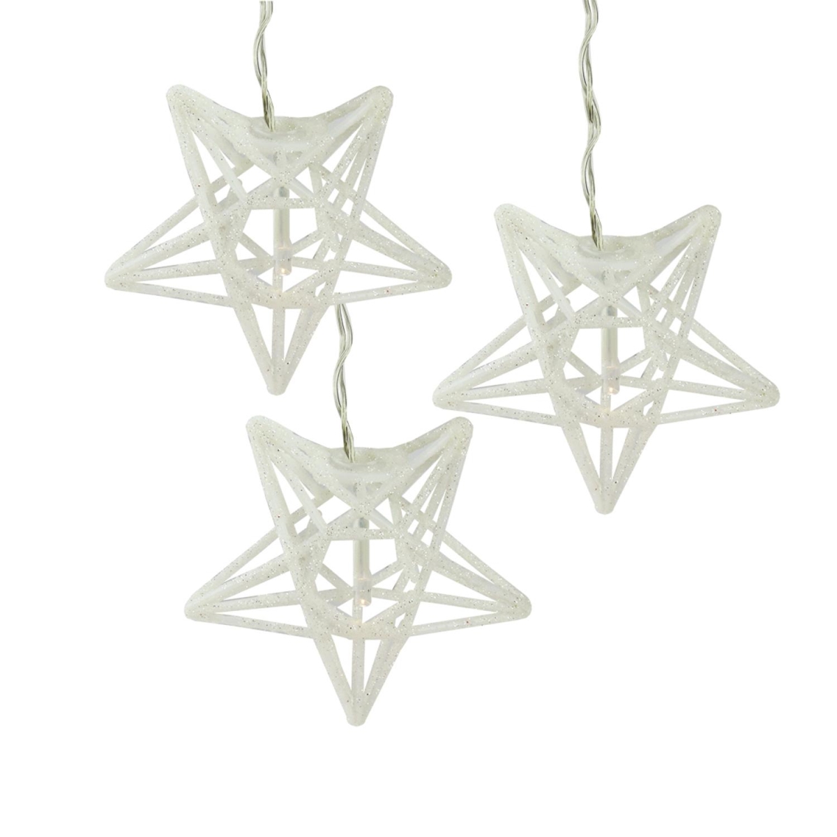 31800302 Silver Wire Battery Operated Sparkling White Glittered Star Clear Christmas Lights - Set Of 10