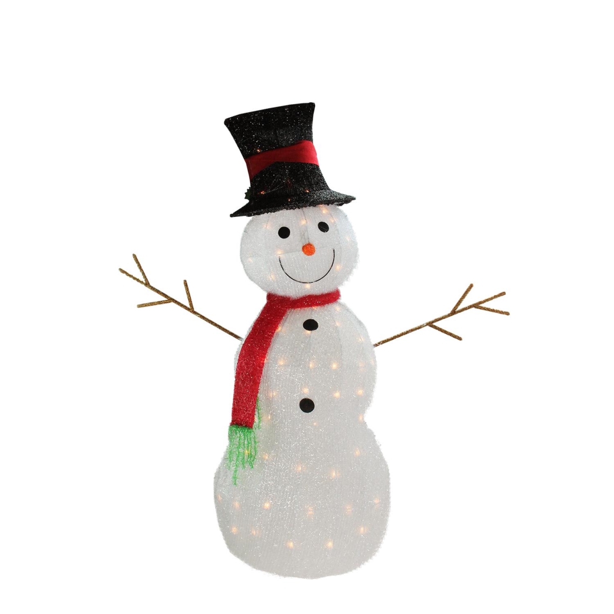 32277510 48 In. Lighted 3-d Tinsel Snowman With Top Hat Christmas Yard Art Decoration