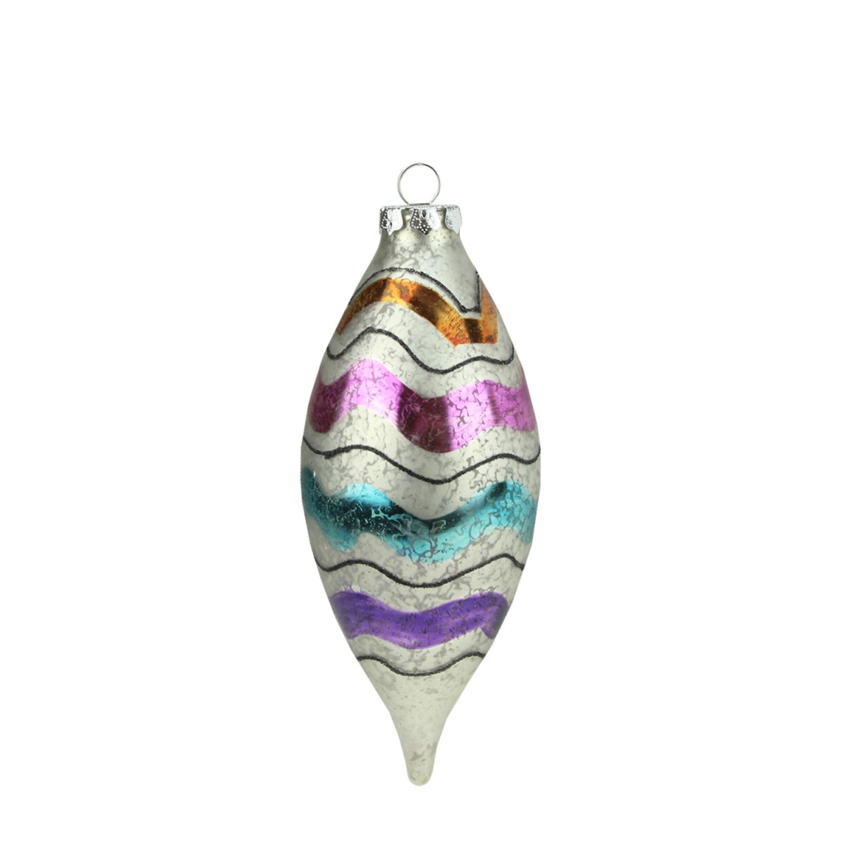 31750697 7 In. Merry & Bright White Mercury Glass Striped Christmas Finial Ornament