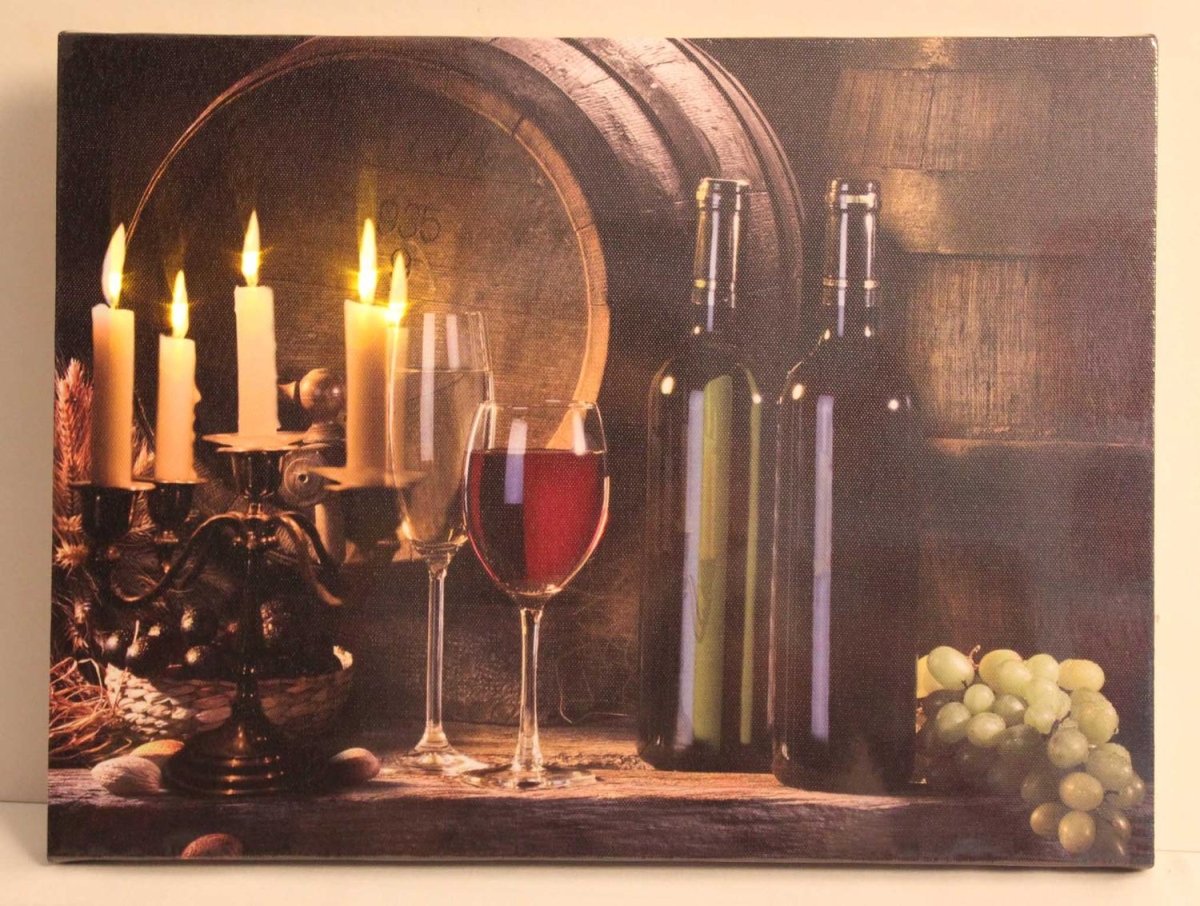 32038672 11.75 X 15.75 X 0.75 In. Led Lighted Flickering Candles & Wine Canvas Wall Art