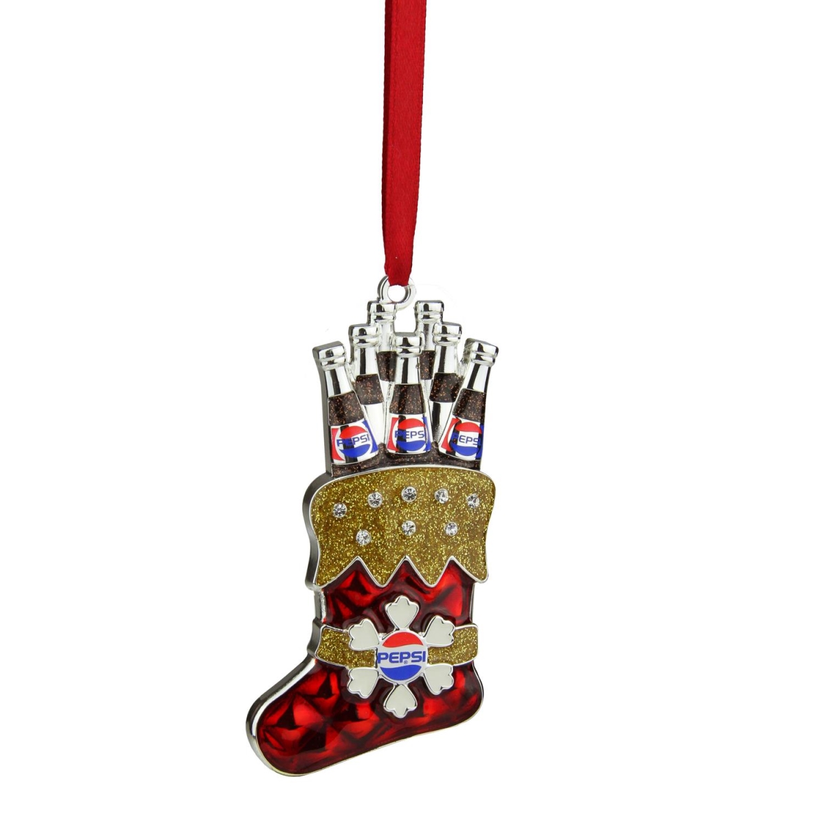 32279776 3.5 In. Pepsi Stocking Christmas Ornament With European Crystals - Silver Plated