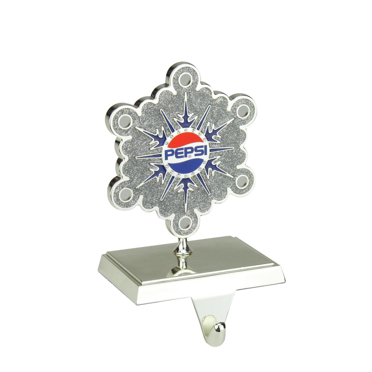 32279777 6.5 In. Pepsi Snowflake Christmas Stocking Holder With European Crystals - Silver Plated