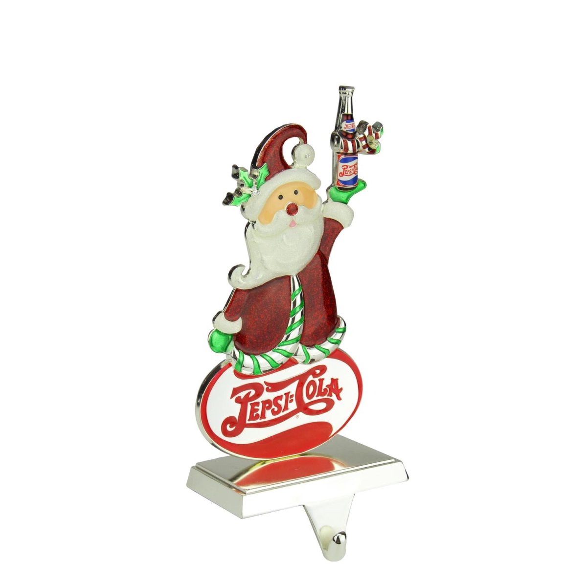 32279779 9.75 In. Pepsi-cola Santa Claus Christmas Stocking Holder With European Crystals - Silver Plated