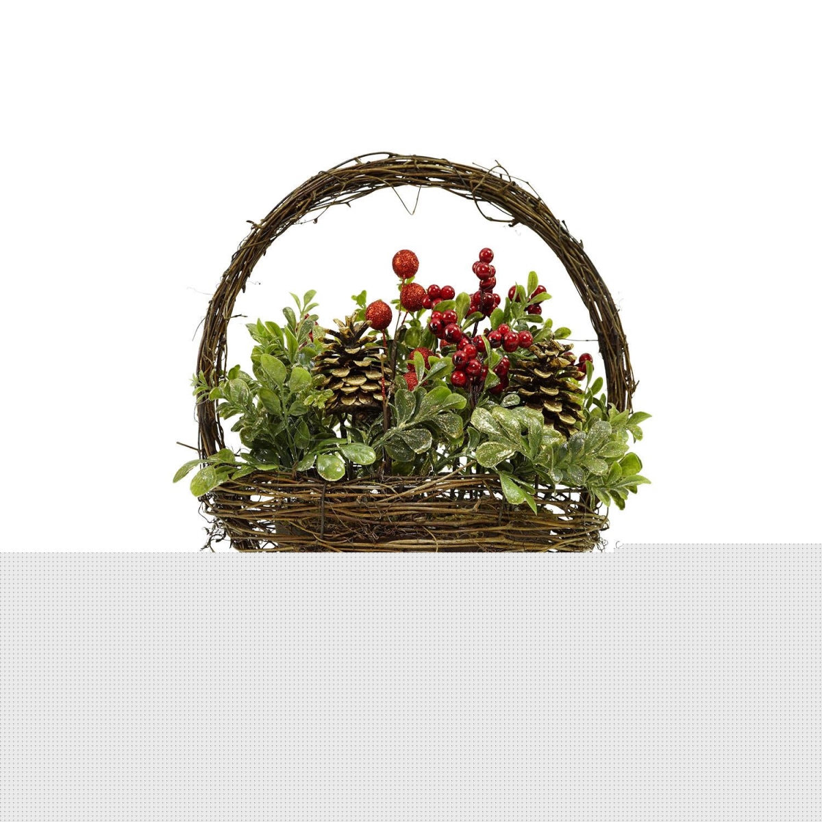 32275752 12 In. Pine Cones Berries & Boxwood In Twig Basket Christmas Tabletop Decoration