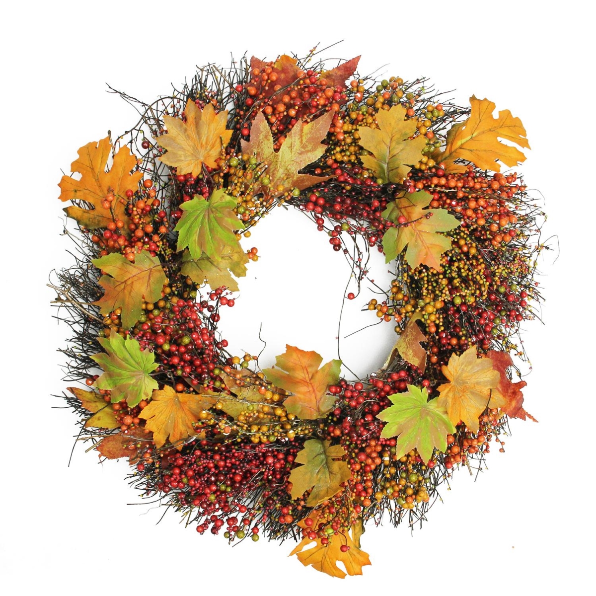 32275287 22 In. Autumn Harvest Maple Leaf & Berry Artificial Thanksgiving Floral Wreath - Unlit