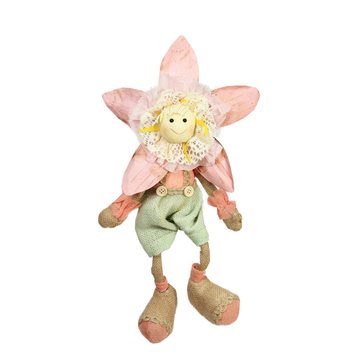 15.5 In. Pink, Green & Tan Spring Floral Sitting Sunflower Girl Decorative Figure