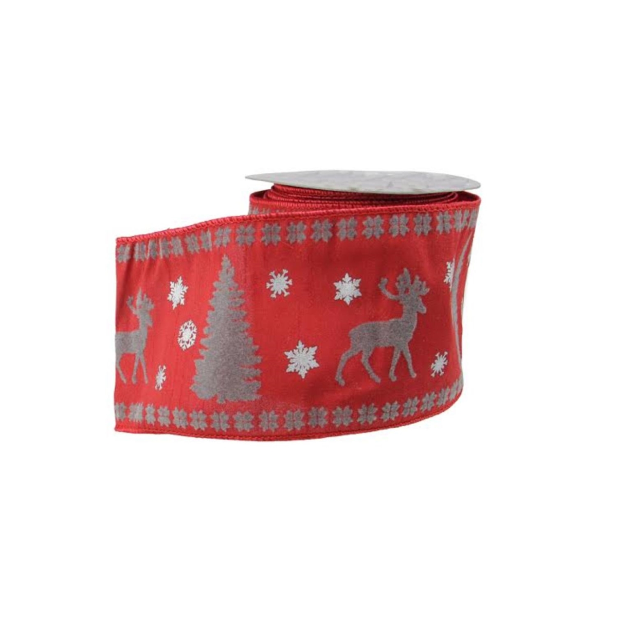 31751543 4 In. X 10 Yards Alpine Chic Red, Silver & Dark Gray Reindeer Christmas Craft Ribbon