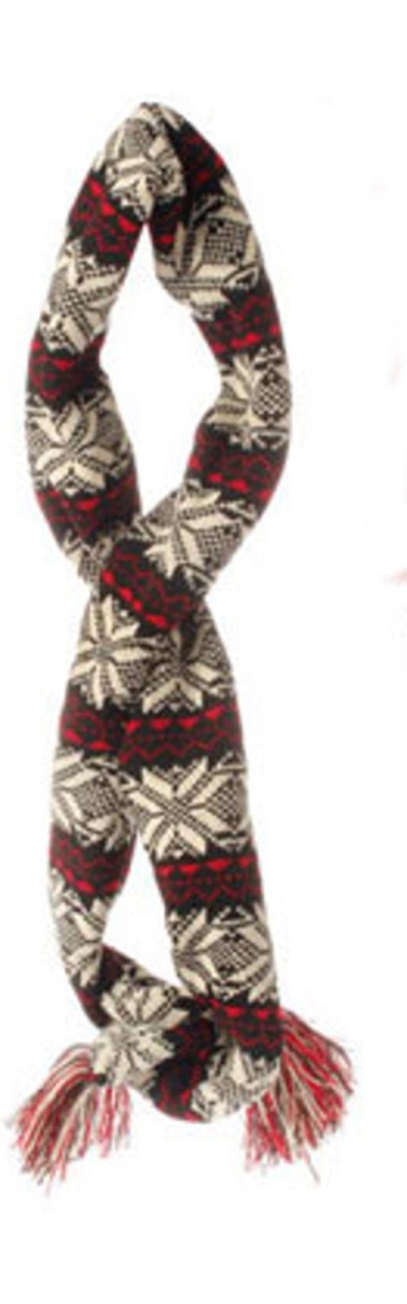 31452194 59 In. Alpine Chic Black Red & Cream Snowflake Knit Nordic Design Christmas Scarf Ornament