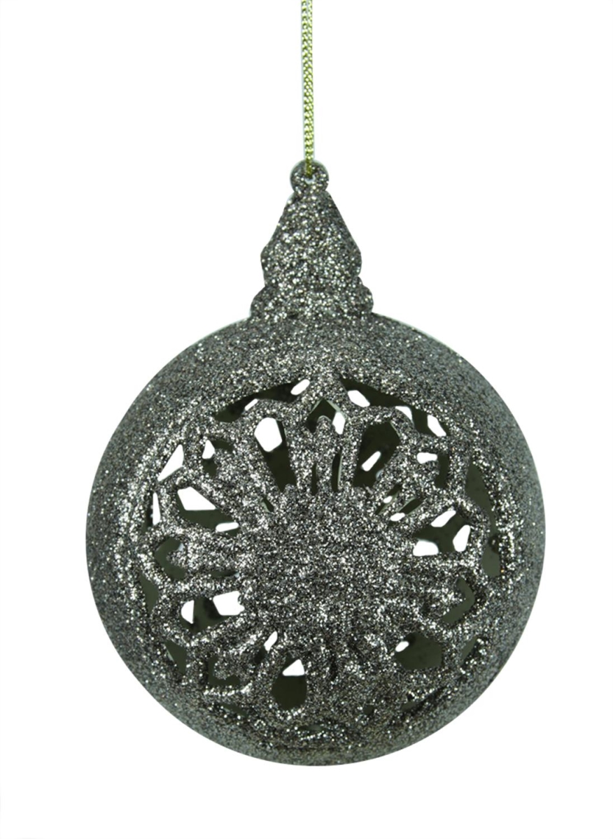31082498 4.5 In. Silver Glitter Drenched Floral Cut-out Christmas Ball Ornament