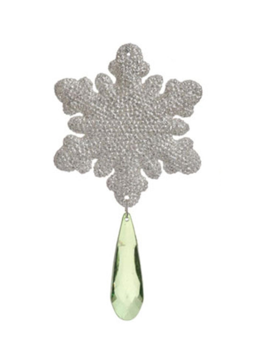 30790261 6 In. Silver Snowflake With Green Jewel Christmas Ornament